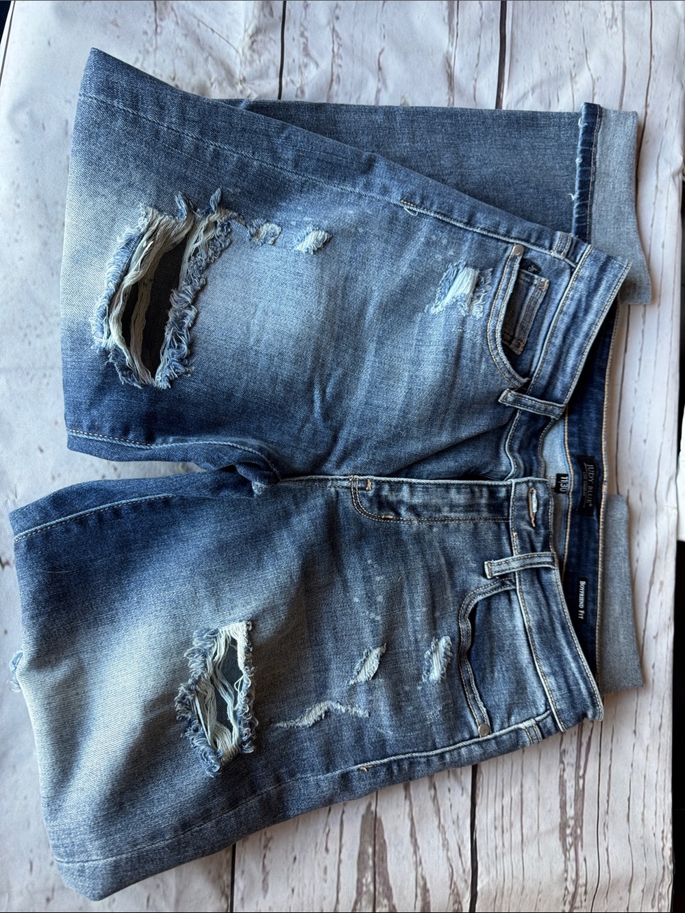 Judy Blue Distressed Medium Blue Straight Leg Jeans
